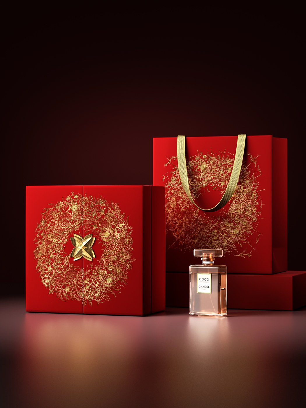 Bordeaux red cosmetic gift box set
