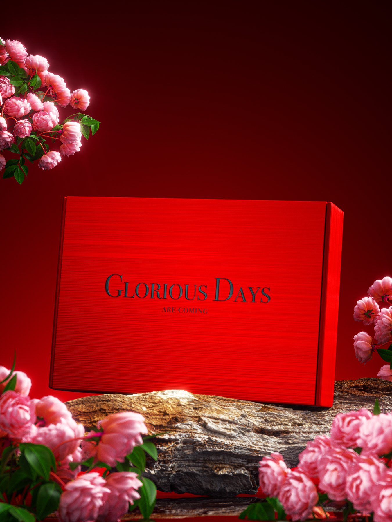 Red custom corrugated mailer box with floral presentation