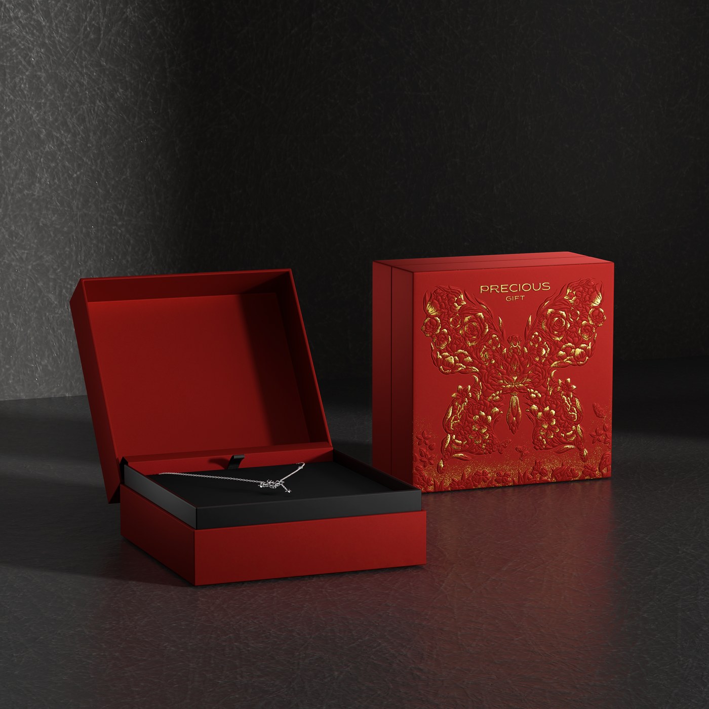 Bordeaux red jewelry rigid box